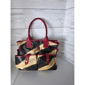 Dooney and Bourke Zebra Print Coated Canvas Hobo Purse Red Trim